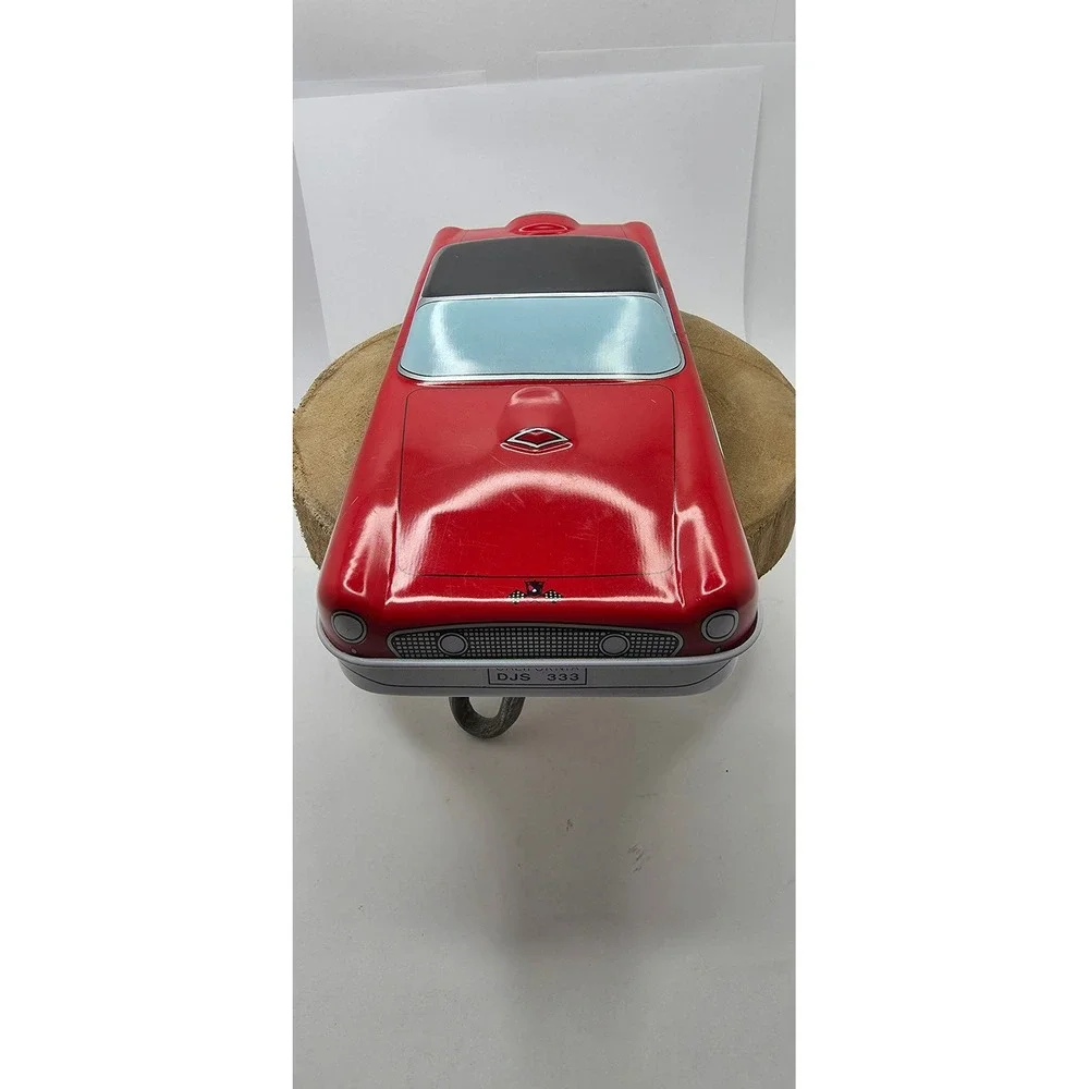 Vintage Ford Thunderbird Red Car Collectible Tin Hinged Storage Container 8.5in